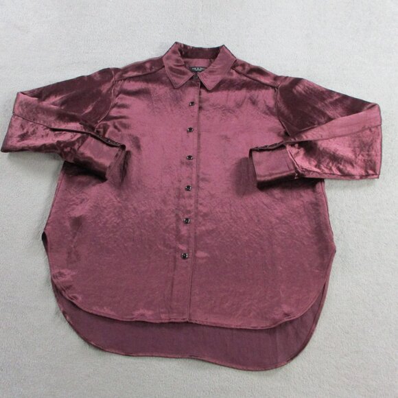 rag & bone Tops - Rag & Bone Top Womens Small Solid Burgundy Satin Silky Flowy Button Up Shirt